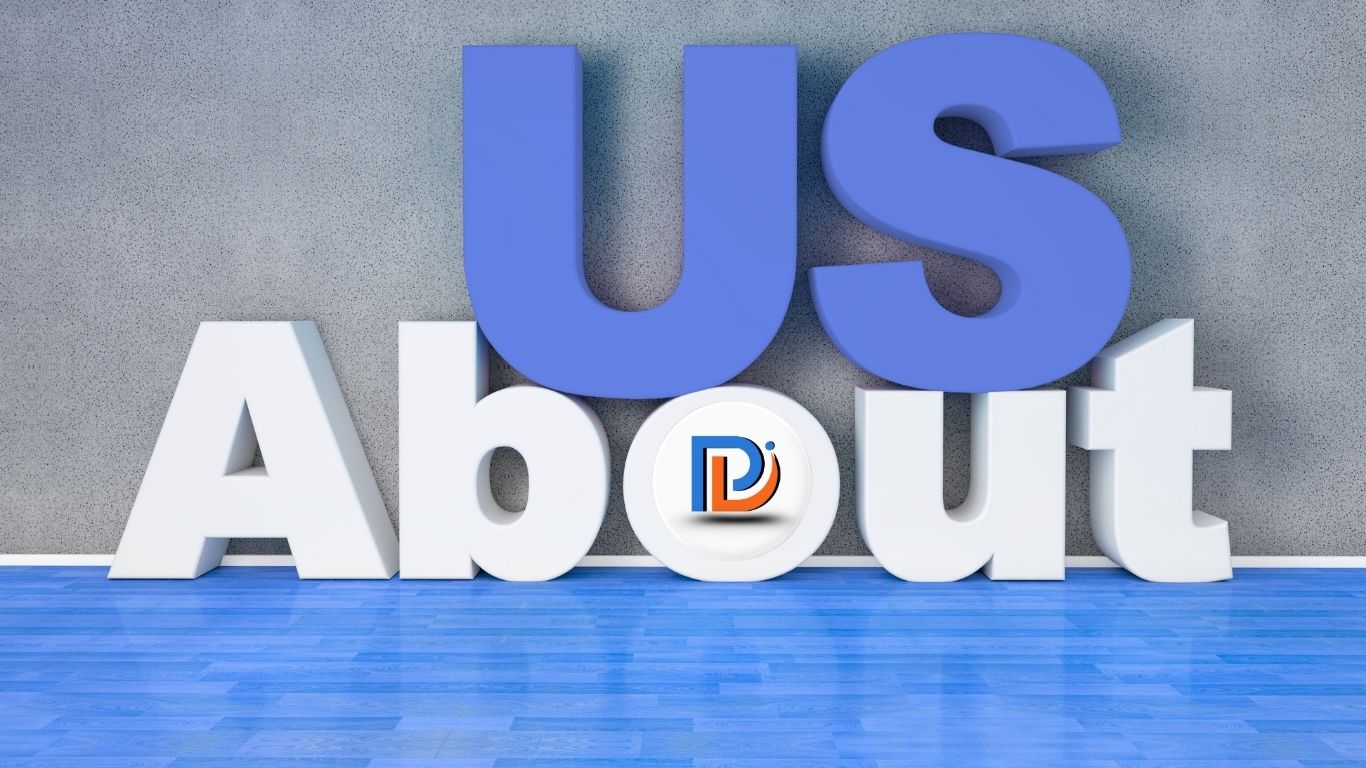 About Us section image showing text "US About" in 3D blue and white style – used for Priya’s Digikart website.